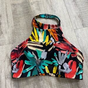 Prana Black Colorful High Neck Swim Top Size Small